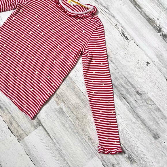 Boden Top Girls 9-10Y Red White Stripe Gold Star Pointelle Ruffle Long Sleeve - Picture 3 of 7